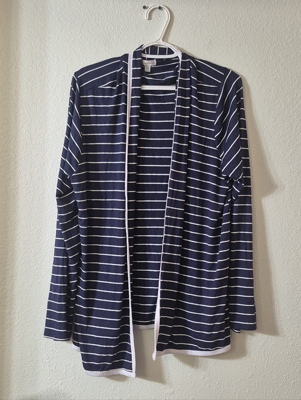 Charming Charlie Navy and White Striped Open-Front Blazer